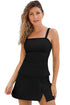 Solid Square Neck Sleeveless Tankini Swimsuit